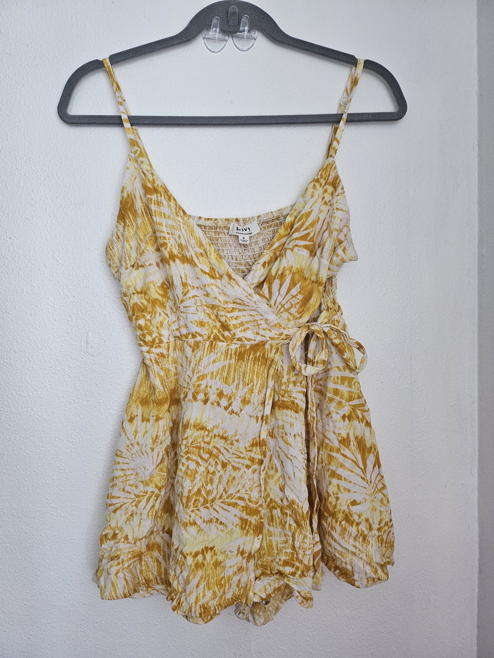Privy Yellow and White Tie-Waist Shorts Smocked Romper VACAY